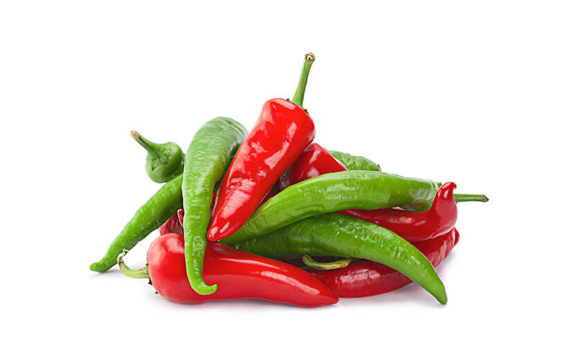 Red and green hot chilli peppers